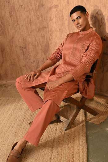 Buy_Sulakshna Jasra_Rust Chanderi Embroidered Kurta And Pyjama Set 