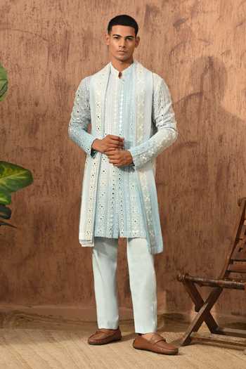 Buy_Sulakshna Jasra_Green Cotton, Georgette Embroidered Kurta Set _at_Aza_Fashions