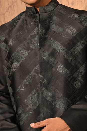 Buy_Sulakshna Jasra_Black Satin, Linen, Polyester Sherwani Jacket And Pant Set 