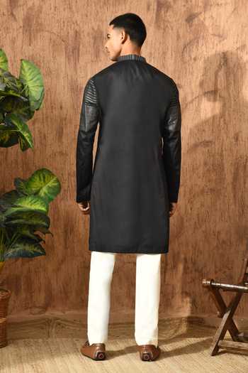 Shop_Sulakshna Jasra_Black Cotton Kurta And Pyjama Set _at_Aza_Fashions