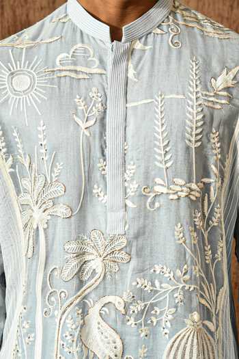 Sulakshna Jasra_Blue Cotton, Organza Embroidered Kurta And Pant Set _Online