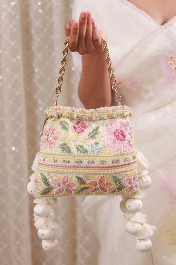Buy_AMYRA_Multi Color Embroidery, Sequins, Beads, Pearls, Tassels, Gulbahar Pastel Potli _at_Aza_Fashions