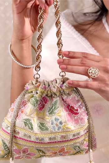 AMYRA_Multi Color Embroidery, Sequins, Beads, Pearls, Tassels, Gulbahar Pastel Potli _Online