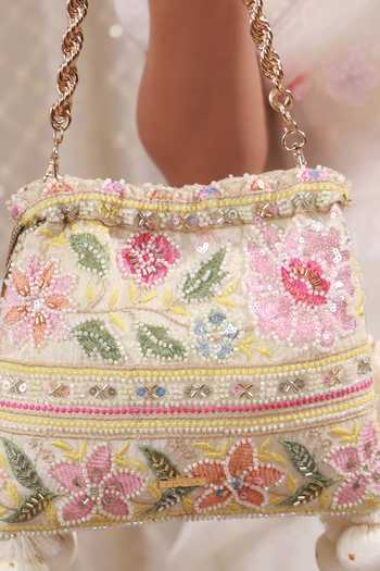 AMYRA_Multi Color Embroidery, Sequins, Beads, Pearls, Tassels, Gulbahar Pastel Potli 
