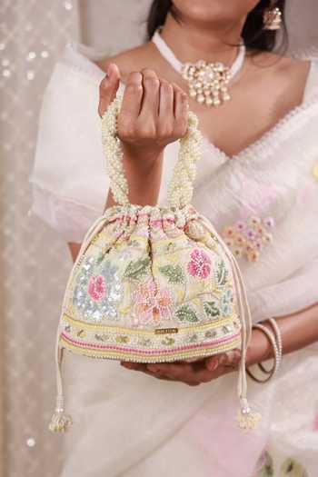 Buy_AMYRA_Off White Embroidery, Sequins, Beads, Pearls, Tassels Gulbahar Bucket Bag 