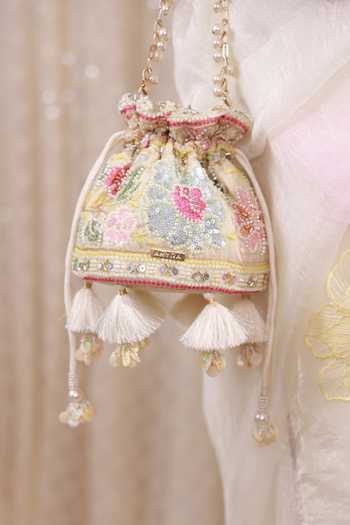 AMYRA_Multi Color Embroidery, Sequins, Beads, Pearls, Gulbahar Pastel Mini Potli _Online_at_Aza_Fashions