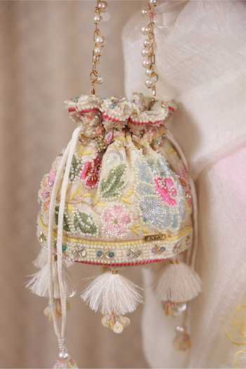 AMYRA_Multi Color Embroidery, Sequins, Beads, Pearls, Gulbahar Pastel Mini Potli _Online