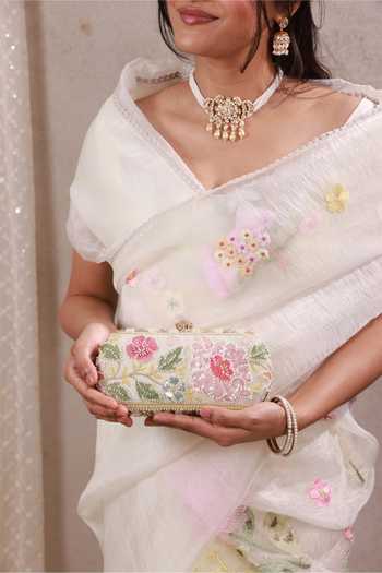 AMYRA_Multi Color Gulbahar Embroidered Pastel Capsule Clutch _Online