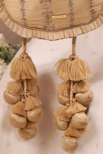 AMYRA_Gold Embroidery, Beads, Pearls, Zari, Tassels, Metallic Dhaga Pleated Potli _at_Aza_Fashions