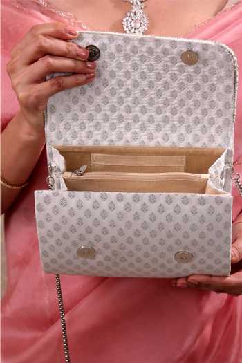 Buy_AMYRA_Silver Sitara Brocade Flapover Bag _Online_at_Aza_Fashions