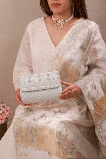Shop_AMYRA_Silver Sitara Brocade Flapover Bag _Online_at_Aza_Fashions