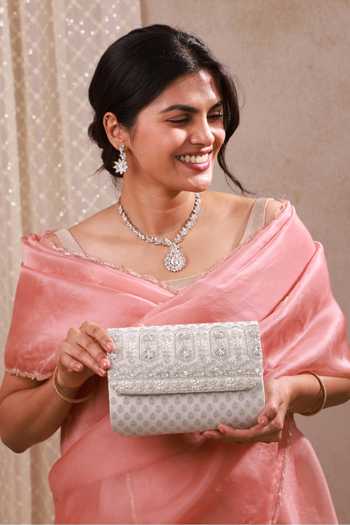 Buy_AMYRA_Silver Sitara Brocade Flapover Bag _at_Aza_Fashions
