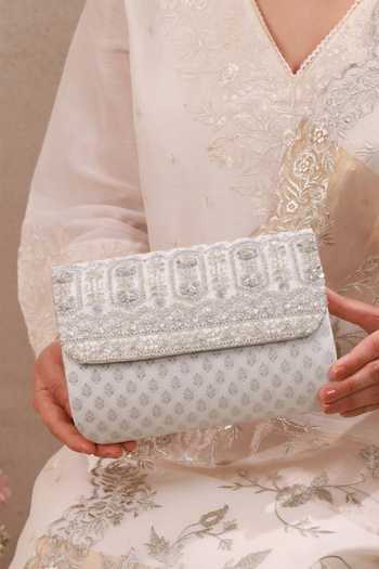 Buy_AMYRA_Silver Sitara Brocade Flapover Bag _Online