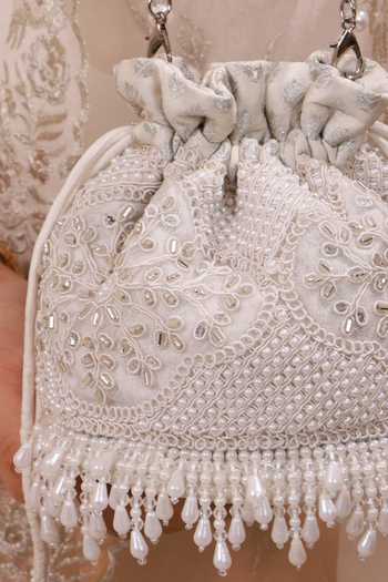 Shop_AMYRA_Silver Embroidery, Beads, Pearls, Crystals, Tassels, Lace, Sehra Mini Potli _Online