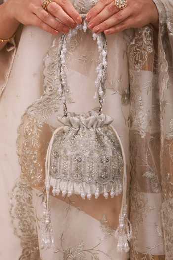 Buy_AMYRA_Silver Embroidery, Beads, Pearls, Tassels Lumia Mini Potli _Online