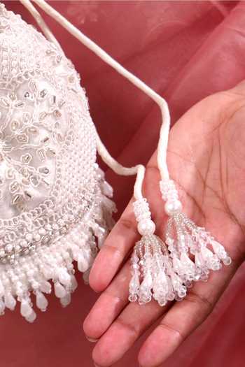 Shop_AMYRA_Silver Embroidery, Beads, Pearls, Crystals, Tassels, Lace Sehra Potli _Online_at_Aza_Fashions