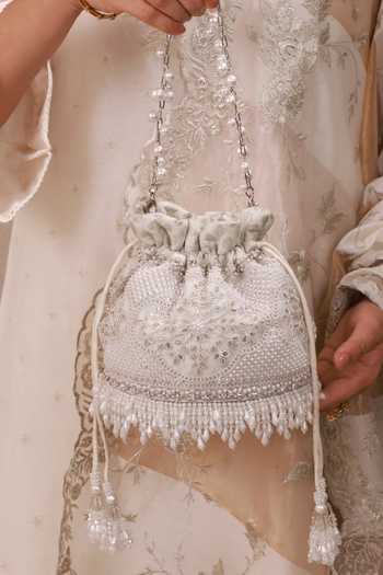 Buy_AMYRA_Silver Embroidery, Beads, Pearls, Crystals, Tassels, Lace Sehra Potli 