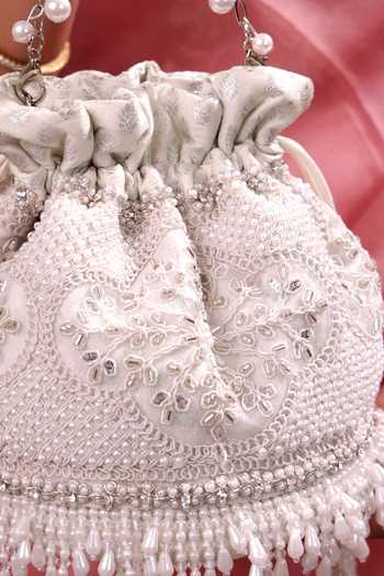 Shop_AMYRA_Silver Embroidery, Beads, Pearls, Crystals, Tassels, Lace Sehra Potli 