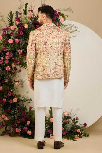 Shop_Kasbah_Gold Georgette Floral Zari Embroidered Blazer _at_Aza_Fashions