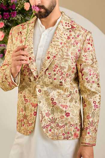 Buy_Kasbah_Gold Georgette Floral Zari Embroidered Blazer _Online_at_Aza_Fashions