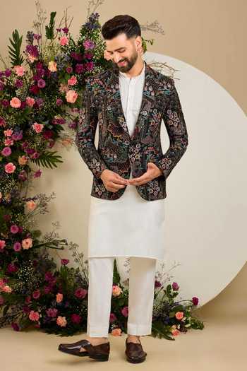 Buy_Kasbah_Black Savile Botanica Embroidered Blazer _Online_at_Aza_Fashions