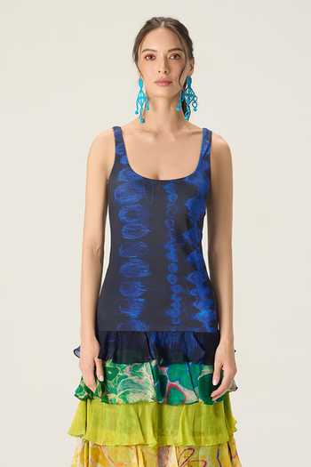 Shop_Saaksha & Kinni_Multi Color Chiffon, Lycra, Jersey Scoop Neck Dallas Tiered Printed Dress _Online_at_Aza_Fashions