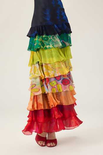 Saaksha & Kinni_Multi Color Chiffon, Lycra, Jersey Scoop Neck Dallas Tiered Printed Dress _at_Aza_Fashions