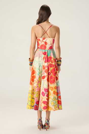 Shop_Saaksha & Kinni_Multi Color Cotton Sweetheart Neck Marilyn Floral Print Dress _at_Aza_Fashions
