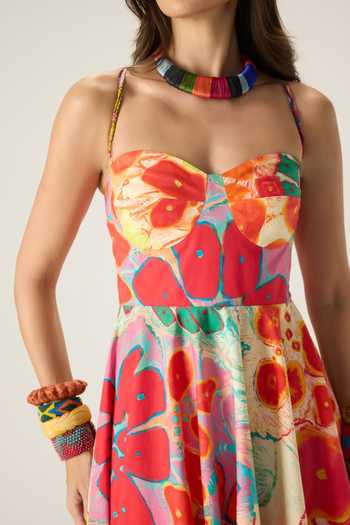 Shop_Saaksha & Kinni_Multi Color Cotton Sweetheart Neck Marilyn Floral Print Dress 
