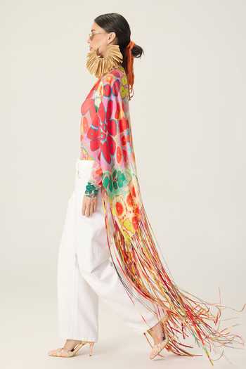 Saaksha & Kinni_Multi Color Jersey Plunge Neck Kenzie Floral Print Bodysuit _Online_at_Aza_Fashions