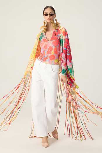Shop_Saaksha & Kinni_Multi Color Jersey Plunge Neck Kenzie Floral Print Bodysuit _at_Aza_Fashions