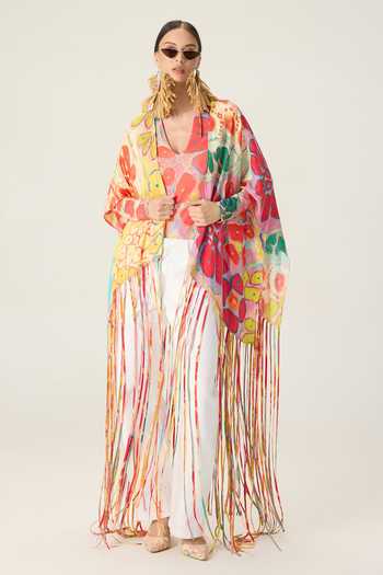 Saaksha & Kinni_Multi Color Jersey Plunge Neck Kenzie Floral Print Bodysuit _at_Aza_Fashions
