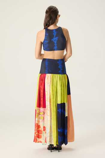 Shop_Saaksha & Kinni_Multi Color Jersey Delaney Patchwork Printed Skirt _at_Aza_Fashions