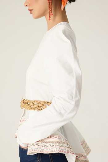 Buy_Saaksha & Kinni_White Cotton Round Neck Logan Embroidered Peplum Top 