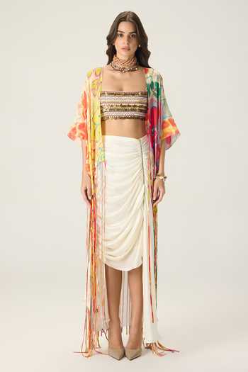 Shop_Saaksha & Kinni_White Silk Satin Quincy Midi Skirt _at_Aza_Fashions