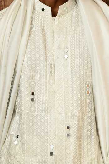 Sulakshna Jasra_Ivory Georgette Kurta And Pant Set _Online