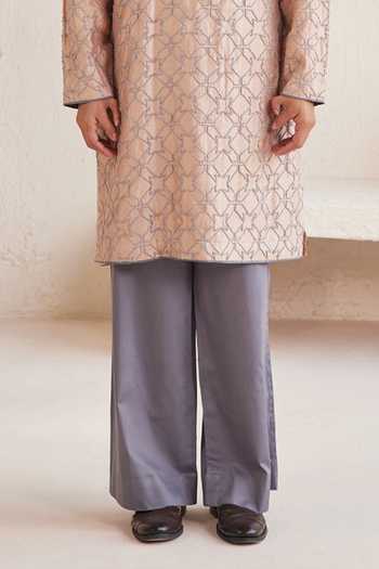 Jorah Men_Peach Chanderi, Cotton Hand Embroidered Kurta Set _Online_at_Aza_Fashions