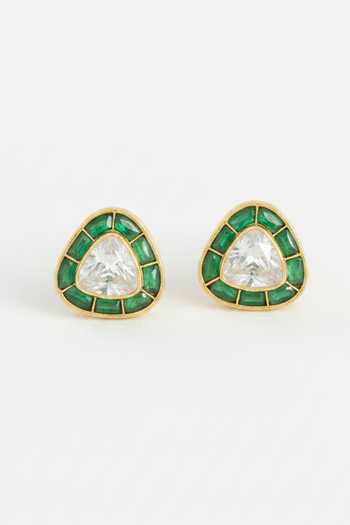 Sica Jewellery_Gold Plated Moissanite Polki Shivani Earrings _Online_at_Aza_Fashions