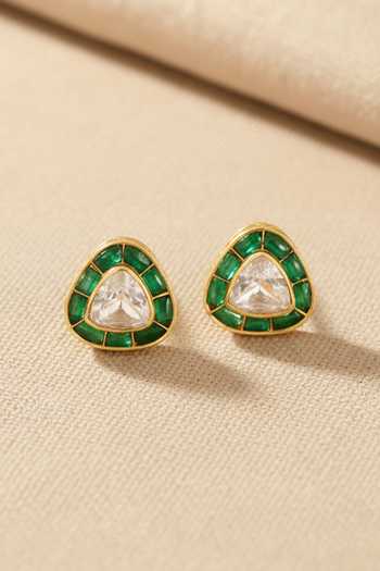 Shop_Sica Jewellery_Gold Plated Moissanite Polki Shivani Earrings _at_Aza_Fashions