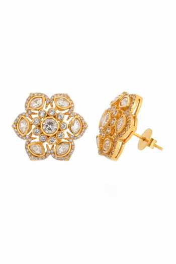 Buy_Sica Jewellery_Gold Plated Moissanite Polki Shri Earrings _Online_at_Aza_Fashions