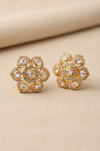 Shop_Sica Jewellery_Gold Plated Moissanite Polki Shri Earrings _at_Aza_Fashions