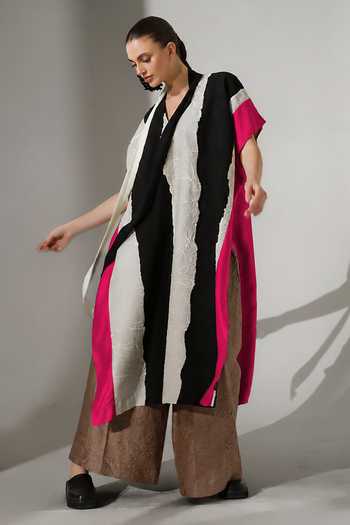Buy_Stoique_Multicolor Silk V-neck Anchor Crushed Oversized Kaftan _Online_at_Aza_Fashions