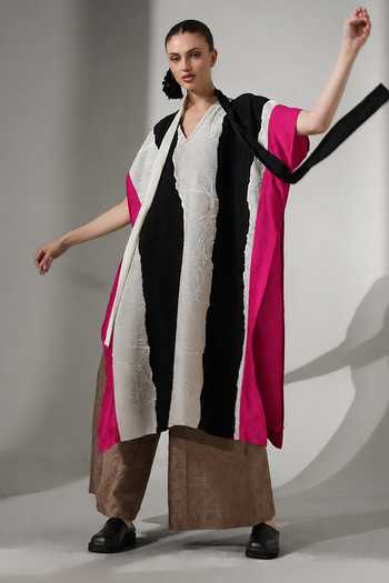 Buy_Stoique_Multicolor Silk V-neck Anchor Crushed Oversized Kaftan _at_Aza_Fashions
