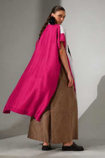 Shop_Stoique_Multicolor Silk V-neck Anchor Crushed Oversized Kaftan _at_Aza_Fashions