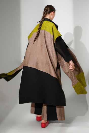 Stoique_Black Silk Awaken Color Block Tunic Jacket _at_Aza_Fashions