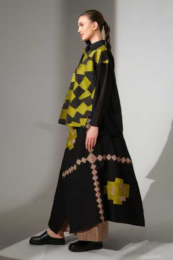Buy_Stoique_Green Silk, Chanderi Collared Neck Drift Patchwork Shirt _Online_at_Aza_Fashions