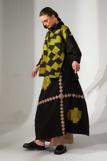 Shop_Stoique_Black Silk Embrace Applique Work Skirt _at_Aza_Fashions
