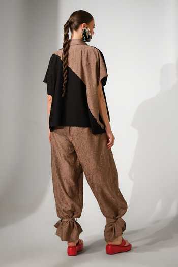 Shop_Stoique_Brown Silk Collared Neck Emerge Crushed Oversized Shirt _at_Aza_Fashions