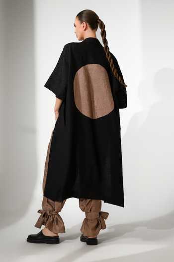 Shop_Stoique_Brown Silk Grain Crushed Draped Pant _at_Aza_Fashions