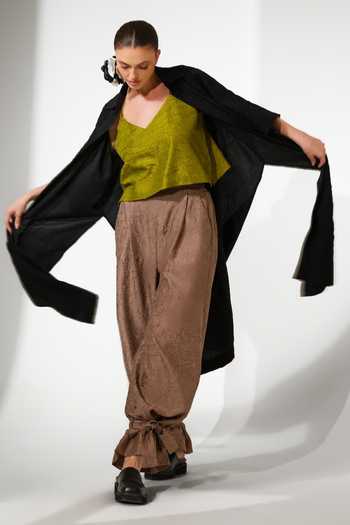 Stoique_Brown Silk Grain Crushed Draped Pant _Online_at_Aza_Fashions